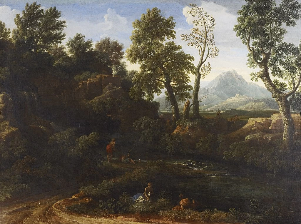 Paesaggio con figure presso una piscina - Royal Collection